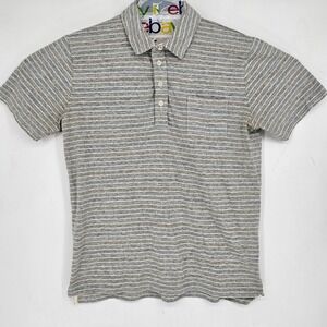 Billy Reid Shirt Mens Large Gray White Striped Polo Casual Button Up Preppy